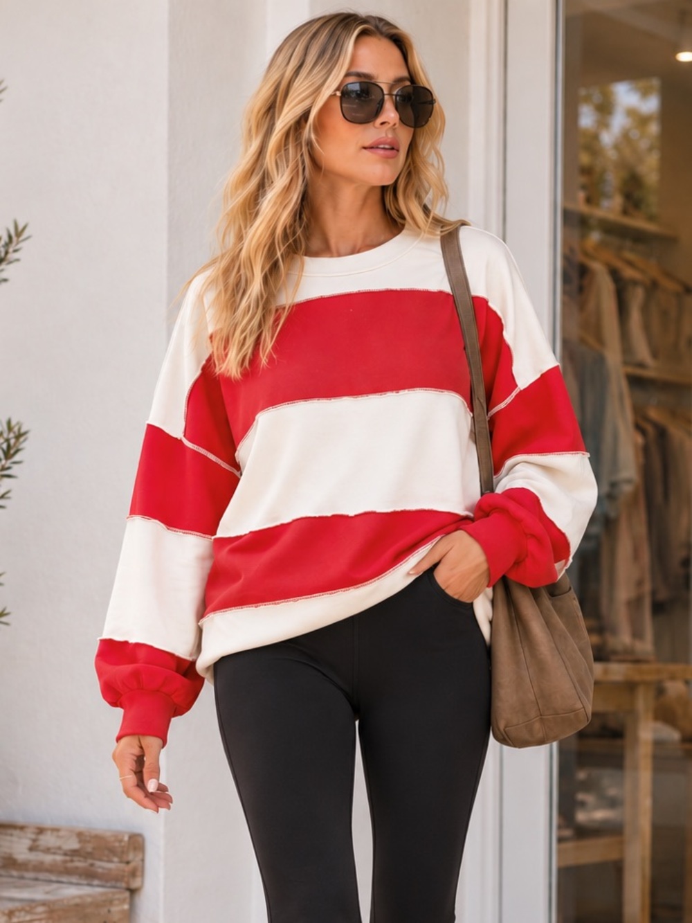 “ Malibu Rugby “ Striped French Terry Pullover | Ruby